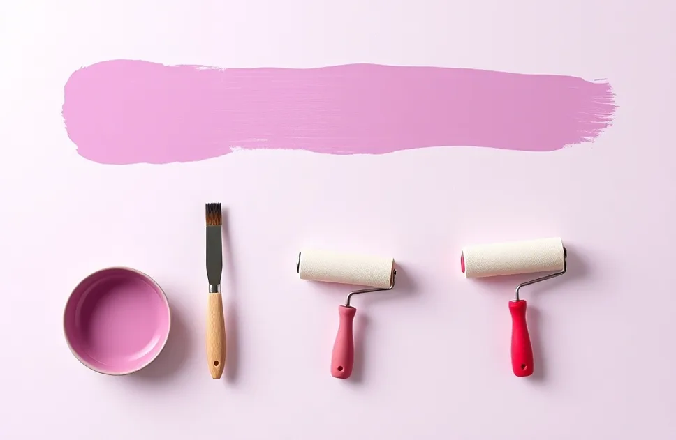 Outils de peinture disposés dans l'ordre des étapes du chantier
