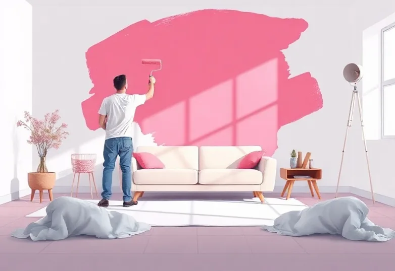 Peintre appliquant la peinture au rouleau sur un mur de salon